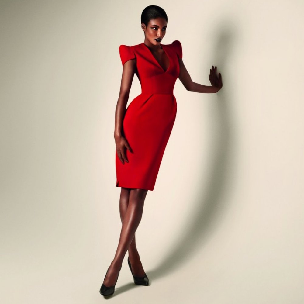Alexandre Vauthier Red Mid Length pointed shoulders dress size s/m FR 40